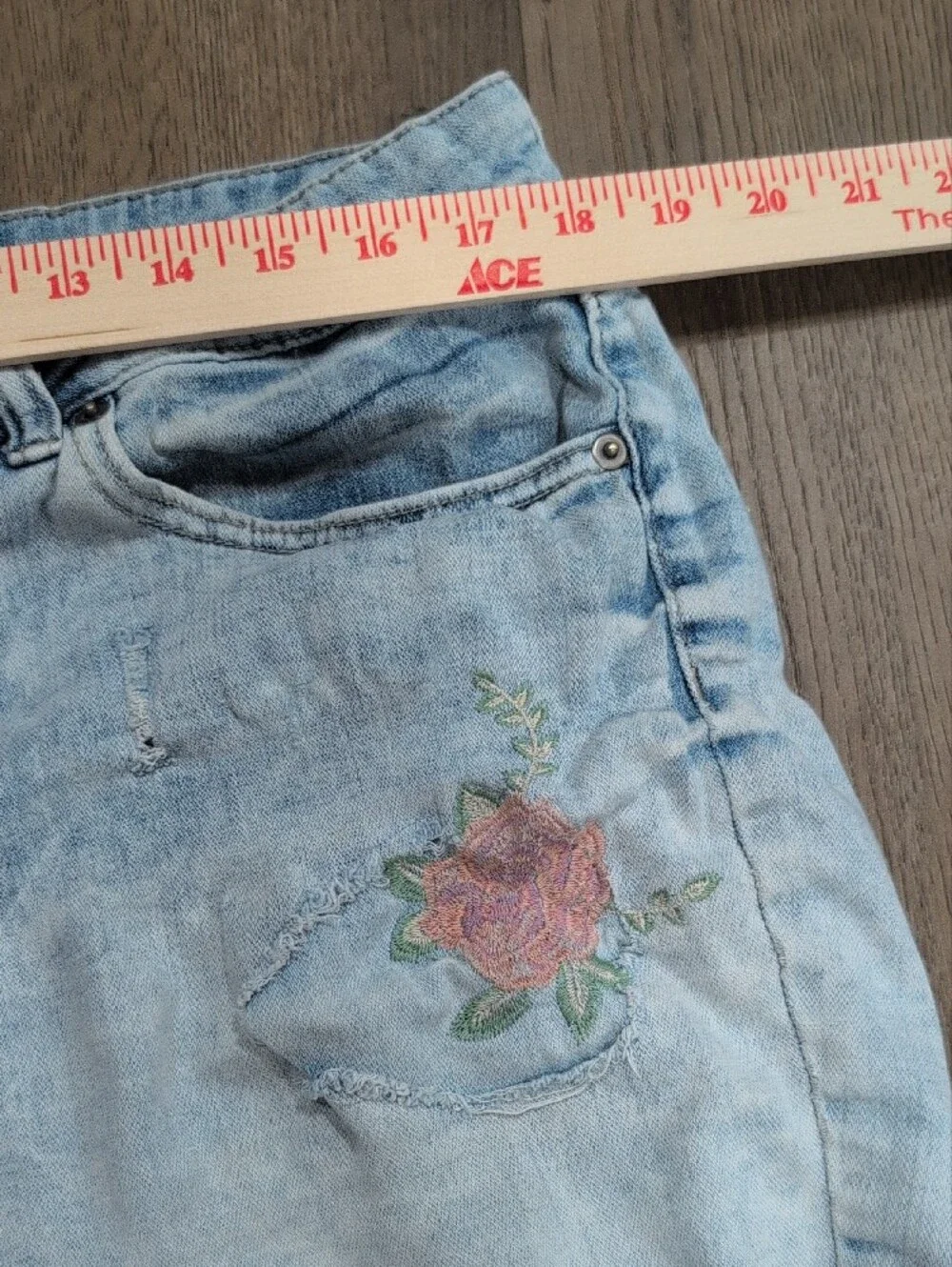 Time and Tru Light Blue Embroidered Denim Shorts